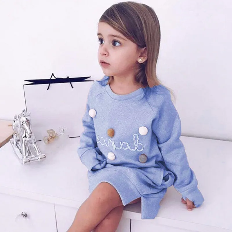 

Boutique Children Clothing Autumn Pompom Kids Dress for Girls Long Sleeve Girls Sweatershirts Fashion Girls Dresses D1066