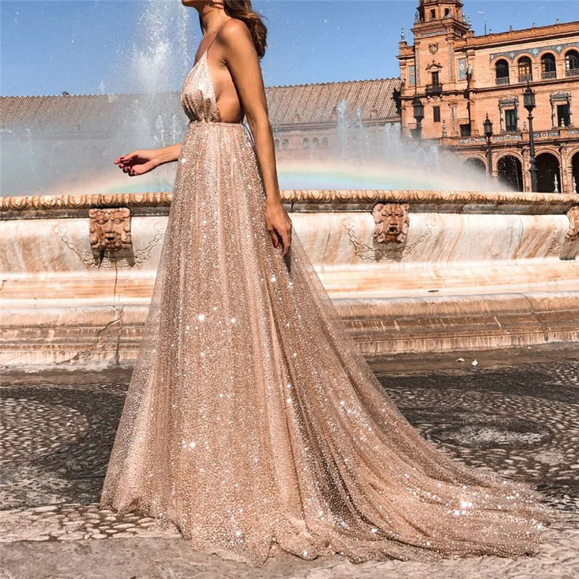 Solid Maxi Dress Sleeveless Sexy Dress For Women BackLess Lace Dress V Neck Party Dress Elegant Vestidos De Festa 40NE2308
