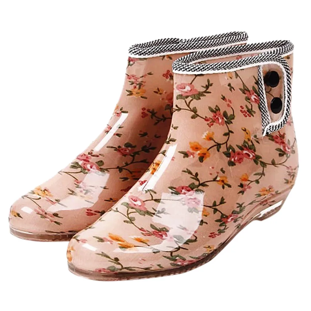 Модные короткие непромокаемые сапоги для женщин; коллекция года; прозрачные водонепроницаемые Прозрачные ботильоны для женщин; женская обувь для дождливой погоды с цветочным принтом
