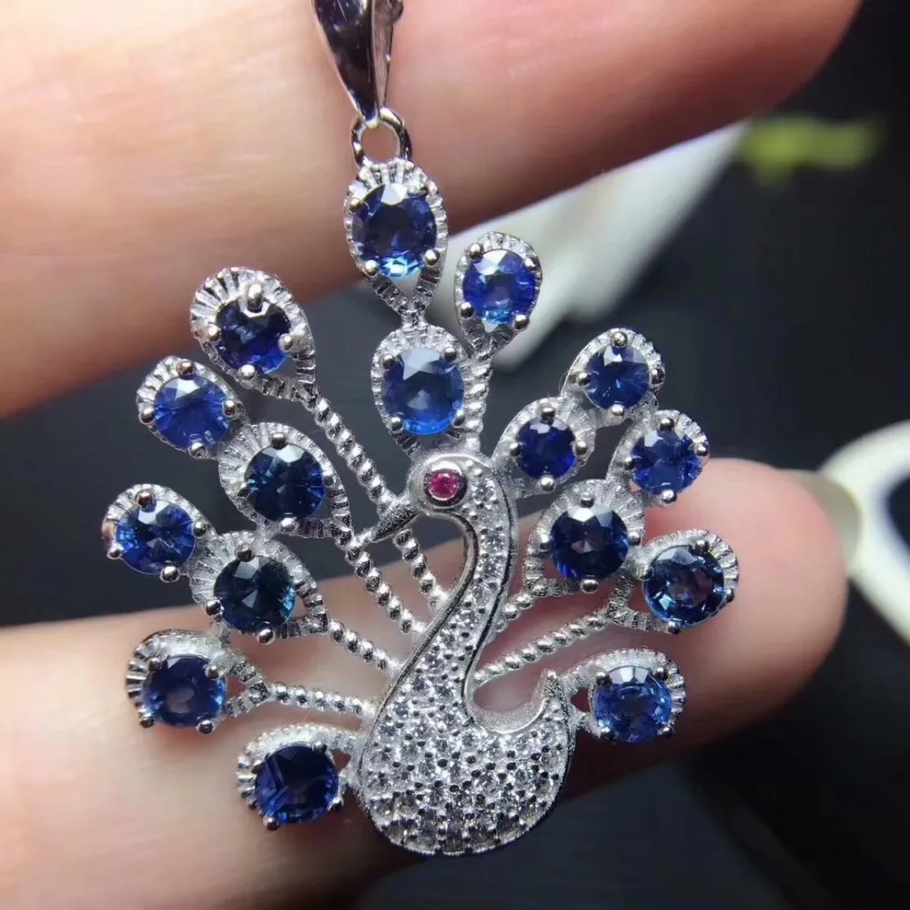

Natural sapphire pendant 925 sterling silver Fashion accessories Phoenix pendant Birthday gift.