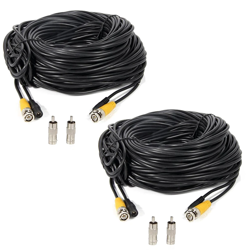 

black 2 Pcs 150ft Video Power Extension Cable Wire for CCTV DVR CCD Security Cameras Surveillance System with BNC to RCA Adaptor