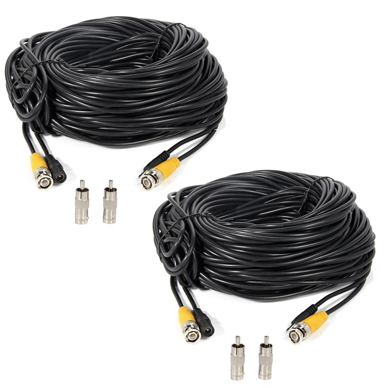 black 2 Pcs 150ft Video Power Extension Cable Wire for font b CCTV b font DVR