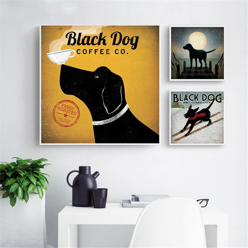 Bull Dog Skiing Vintage Poster Canvas Prints Wall Pictures Abstract Painting Animals Black Cuadros Decoracion Drop Shipping | Дом и сад