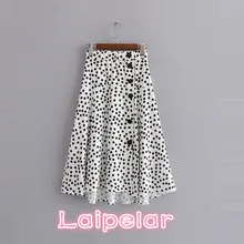 Однобортные длинные женские юбки Летняя Повседневная белая черная юбка в горошек с высокой талией Женская юбка на пуговицах Корейская уличная одежда