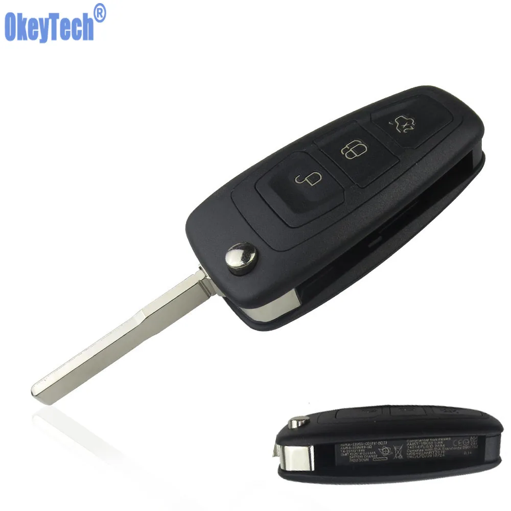 OkeyTech 3 Buttons Flip Folding Remote Car Key Case Shell For Ford Focus 2 3 Fiesta Mondeo Replacement Keyless Entry Fob Covers