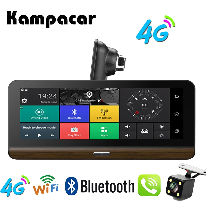 

Kampacar 8.0 Inch Android Smart Rearview Mirror Camera 4G GPS Navigation Dvrs With Two Lens Dual Dash Camera Wifi Video Recorder