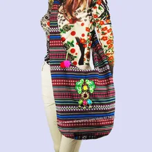 Винтажная сумка hmong Boho с Племенной этнический тайский индийский Бохо с вышивкой, ручная сумка-мессенджер, сумка-хобо, сумка-тоут с помпонами, отделка sys-1016B