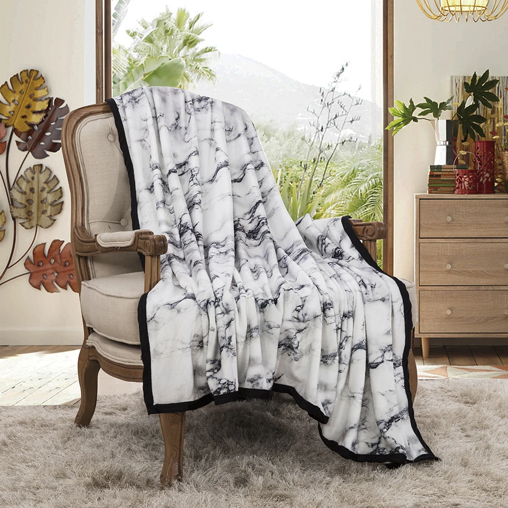 

Nordic Marble Pattern Bedding Blankets Soft Flannel Adults Bed Decoration Bed Sheet Cover Summer Air Conditioner Throw Blanket