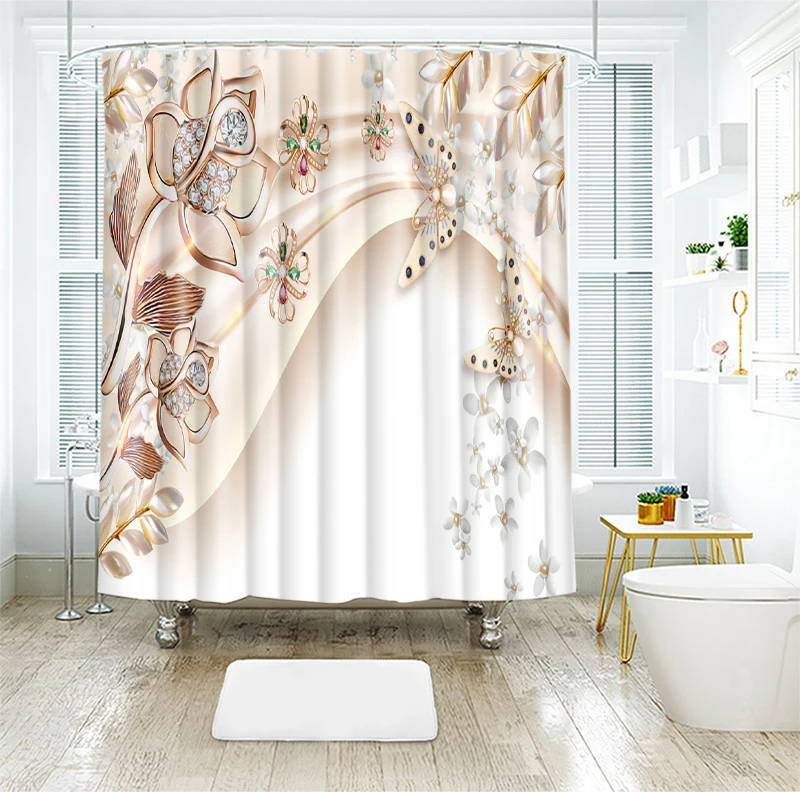 

3d Diamond Butterfly Lotus Flower Pattern Shower Curtains Bathroom Curtain Thicken Waterproof Thickened Bath Curtain