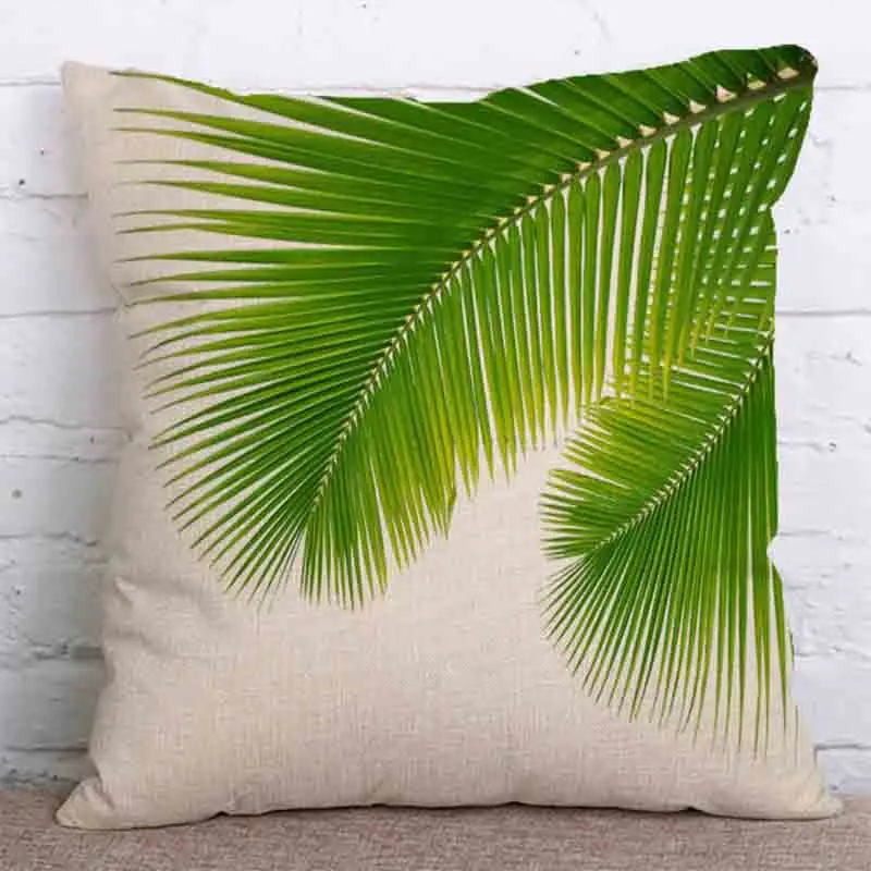 

New Green Tropical Plant Tree Leaves Cotton Linen Flax Cushion Case Pillowcase Home Throw Pillow Cases Cover Size 45x45cm