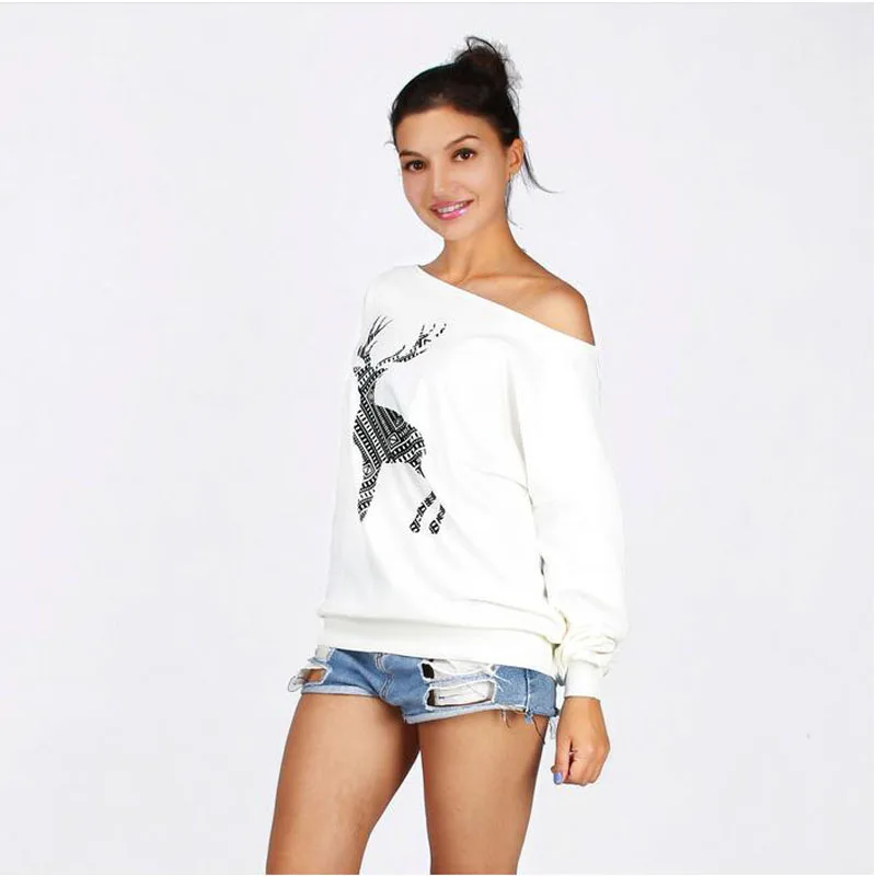 

Christmas Sweatshirt Women Autumn Winter New Casual Off Shoudler Tops Print Loose Cotton Women Autumn Plus Size Sweatshirt