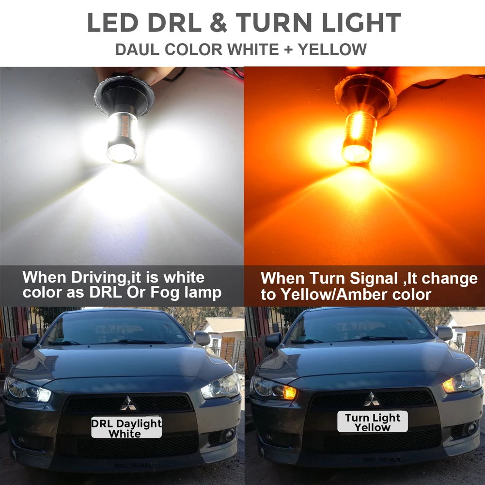 1Set Dual Color Switchback LED DRL Turn Signal Light 12V 1156 BA15S BAU15S T20 7440 LED Bulb with Load Resister Car Running Lamp