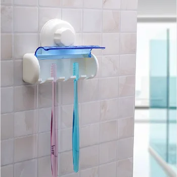 

New 5 in 1 White Bathroom Decor Stong Vaccum Suction Wall Toothbrush Holder