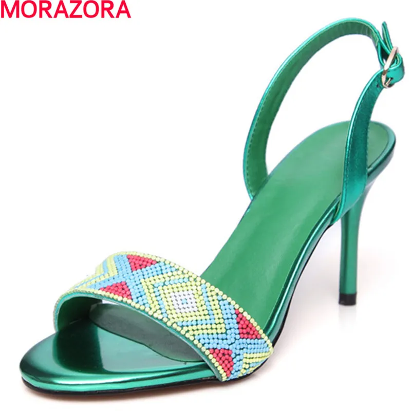 

MORAZORA big size 34-41 fashion beading women high heels sandals summer genuine leather top quality wedding shoes