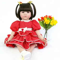 24 "60 см принцесса малыш Кукла реборн Младенцы силиконовые виниловые черные волосы очаровательны коллекция Reborn реалистичные подарки на