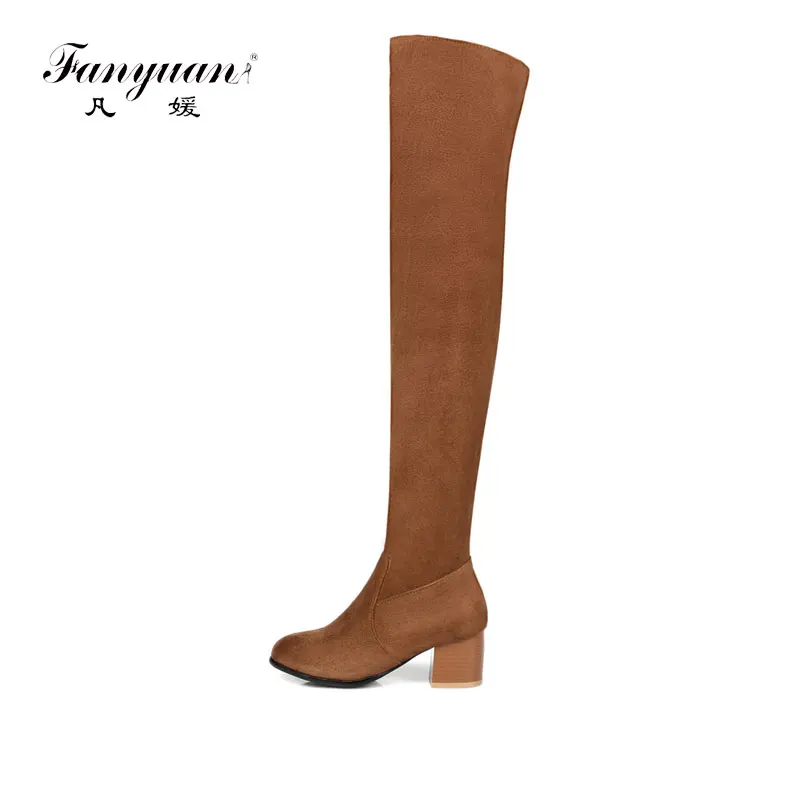 

fanyuan Thick High Heels Women Boots Stretch Over The Knee Boot Autumn Pointed Toe Party Female Shoes Winter Warm Footwear