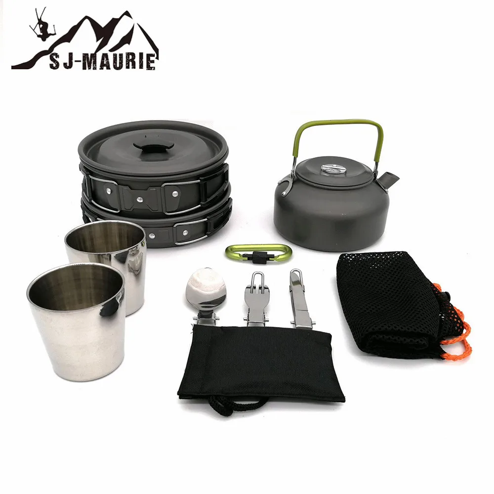 

SJ-Maurie 1 Set Outdoor Camping Cookware Cooking Pots Pans Picnic Non-stick Tableware with Foldable Spoon Fork Knife Kettle Cup