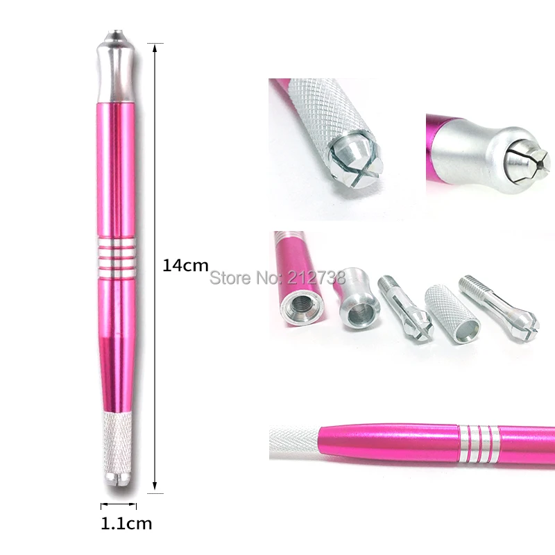 

New Manual Dual-head Permanent Eyebrow Makeup Aluminium Handmade Manual Tattoo Pen with 4pcs needles Microblading Pen Pencil