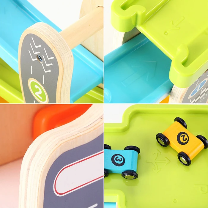 Baby Kids Slot Track Car Toys Wooden Ladder Gliding Wooden Slot Track Educational Model To Slide for Children Boy Gifts Spare