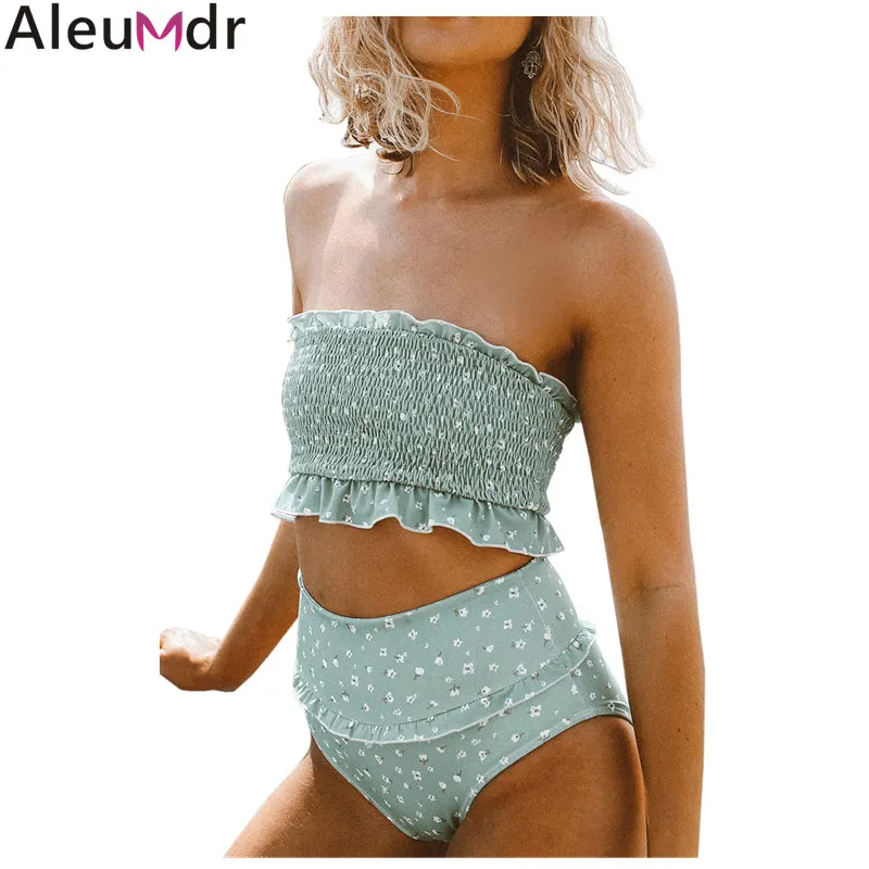 

Aleumdr 2019 New Two Pieces Bikini Set High Waist Bottom with Bandeau Bra Swimwear Women Swimsuit biquini cintura alta LC411279