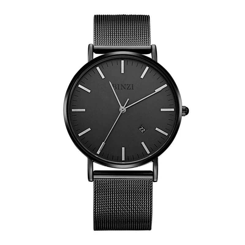 Мужские часы Топ бренд Роскошные наручные часы Мужские часы ультра тонкие минималистичные кварцевые часы для мужчин s водонепроницаемые - Цвет: mesh black