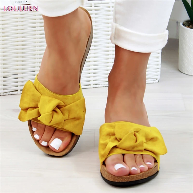 Women Rome Beach Shoes 2019 Hot! Ladies Fashion Bow Tie Flat Thick Bottom Heel Sandals Slippers