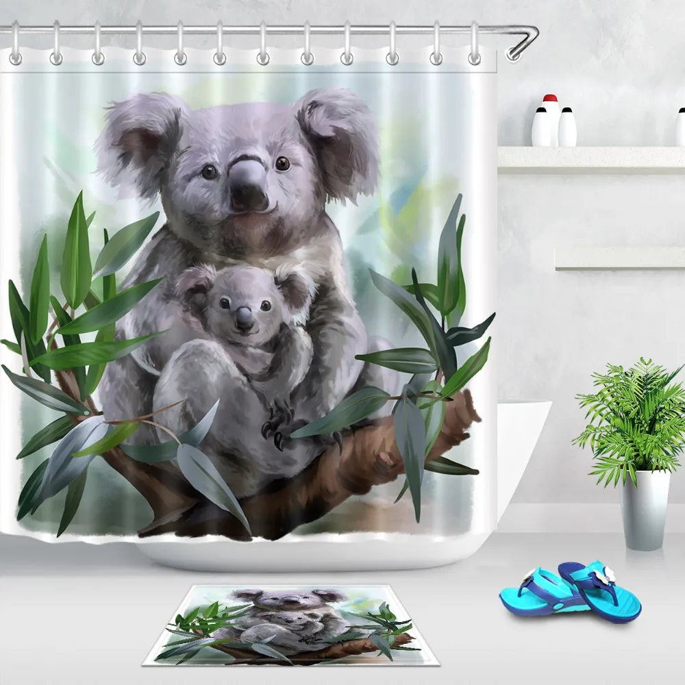 Занавеска для душа Koala и Her Baby с акварельным рисунком животных дерева
