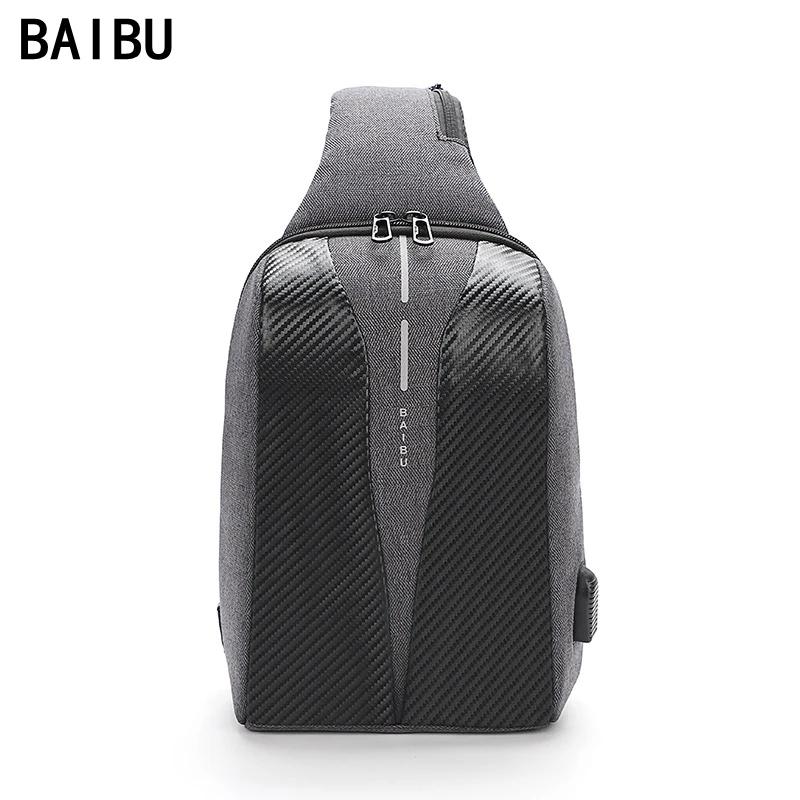 

BAIBU Men USB Charging Crossbody Bags Antitheft Chest Pack Short Trip Messengers Bag Waterproof Mobile ipad Shoulder Bag