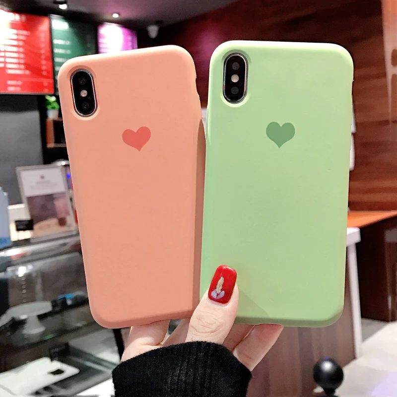 

Original silicone Candy Color Love Heart Phone Case for iPhone 7 8 6s Plus Liquid Silicone TPU Back Cover For iPhone X XS Max XR