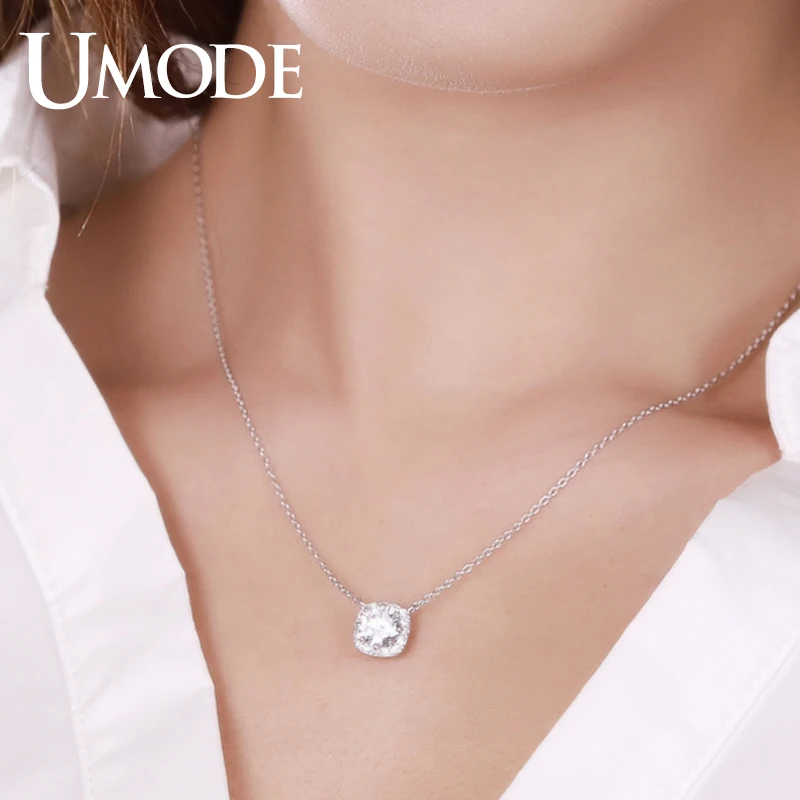 UMODE трендовые 925 пробы серебряные ожерелья с подвесками для женщин Мода 925 серебряные ювелирные изделия CZ Кристальные воротники Femme подарки ULN0348