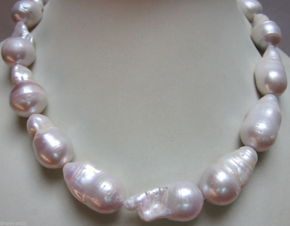 

only AAA++ 30MM SOUTH SEA GENUINE WHITE BAROQUE PEARL NECKLACE 14K ^^^@^Noble style Natural Fine jewe SHIPPING (C0309)