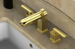Бесплатная доставка PVD золото 8 "широкое Керамика Клапан три отверстия 3 шт. Туалет Ванная Комната Раковина кран смесителя квадратный дизайн