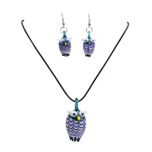 12 компл./лот Сова животных Lampwork Стекло Мурано Цепочки и ожерелья Серьги комплект
