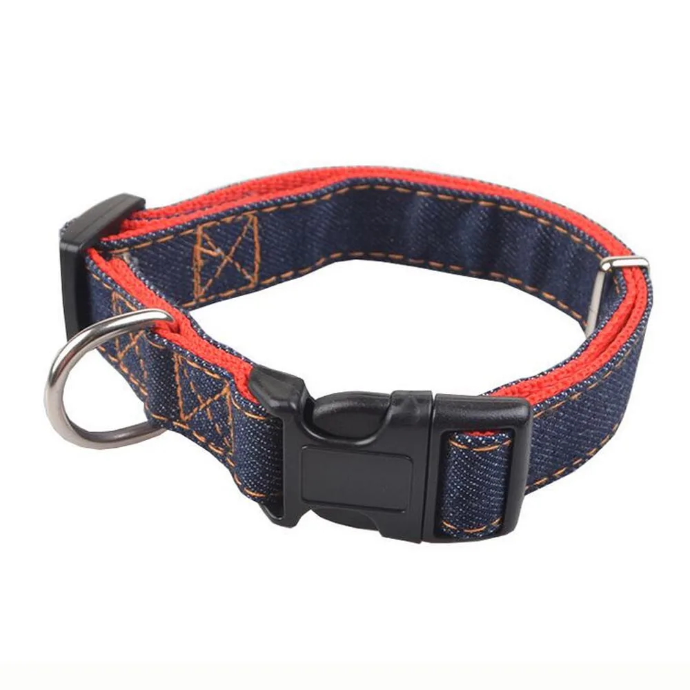 Adjustable Denim and Nylon Padded Dog Collar with Heavy Duty Quick Snap