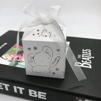 

Laser Cut elephant Candy Box White Blue Pink Cake Box Birthday Party Favor Boxes Christening & Baptism Party Supplies