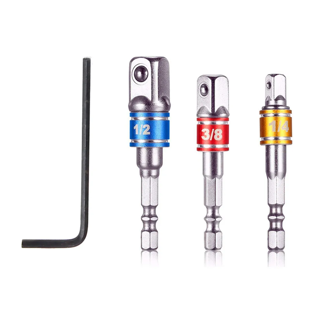 

4pcs Socket Bit Adapter + Wrench Set Converter Set Hex Shank To 1/4 3/8 1/2 Impact Drill Bit Driver Electrical Drilling Heads
