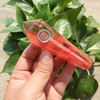 

Drop Shipping Natural red smelting Crystal Smoking Pipe + strainer quartz stone healing wand Free Shipping X26