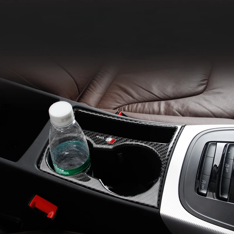 Углеродное волокно автостайлинг, внутренний Управление Шестерни переключения Панель держатель стакана воды накладка наклейка в виде полосы для Audi A4 B8 A5 аксессуары