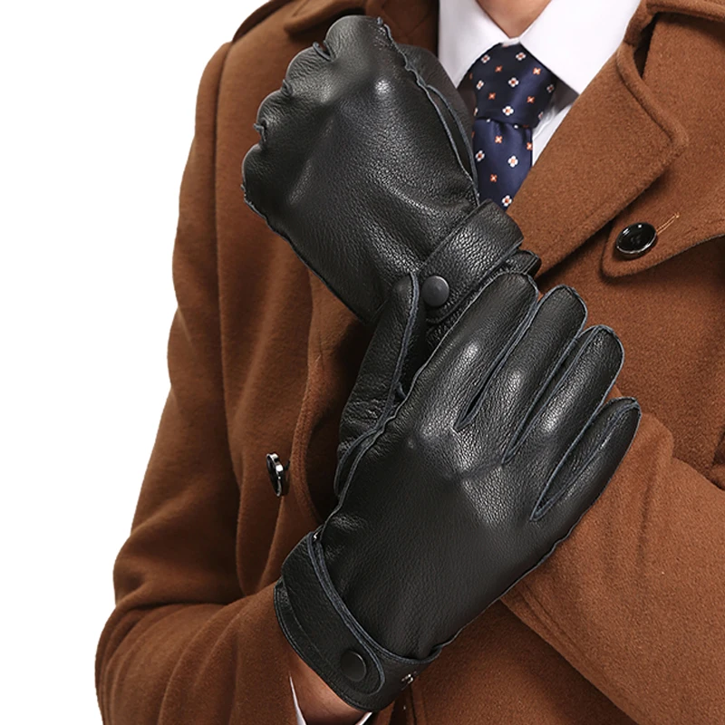 2019 Hot Winter Men Wrist Gloves Leather Gloves Buckskin Soft Mittens ...