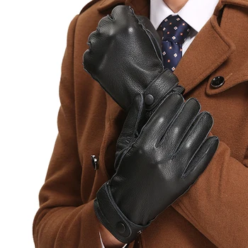 

2019 Hot Winter Men Wrist Gloves Leather Gloves Buckskin Soft Mittens Gloves Warm Elegant Gloves guantes luvas