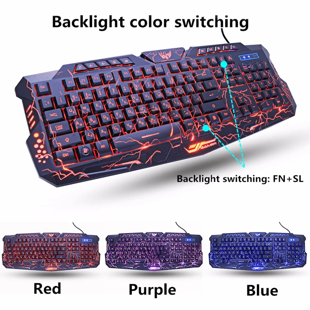 Preise M200 Russische Gaming Tastatur Lila Blau Rot LED Atmen Hintergrundbeleuchtung USB Verdrahtete Voller Schlüssel Maus Tastatur Combos Professionelle gamer
