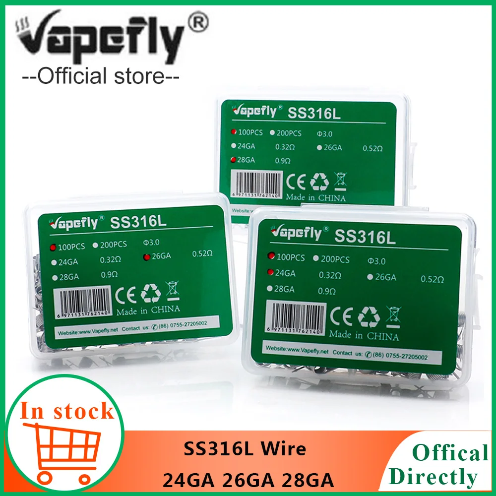 Vapefly нагревательный провод SS316L провод предварительно изготовлен ss316L 24GA 26GA 28GA катушки для электронной сигареты RDA RDTA RTA распылитель DIY Vape