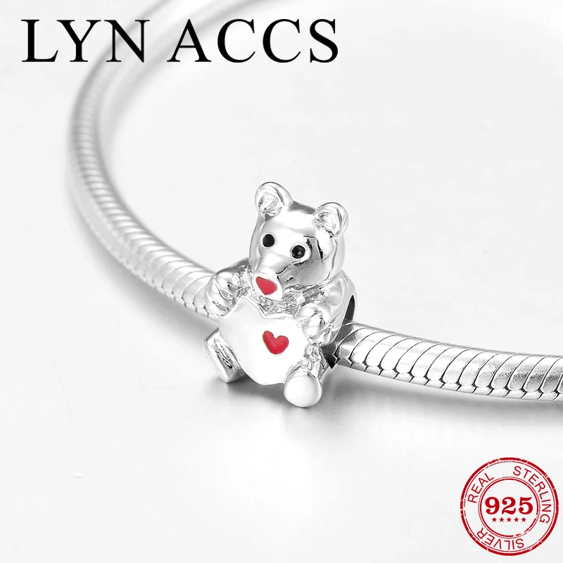 

Authentic 925 Sterling Silver Enamel Heart Little Milk Bear Fine Charm Bead Jewelry making Fit Original Pandora Charm Bracelet