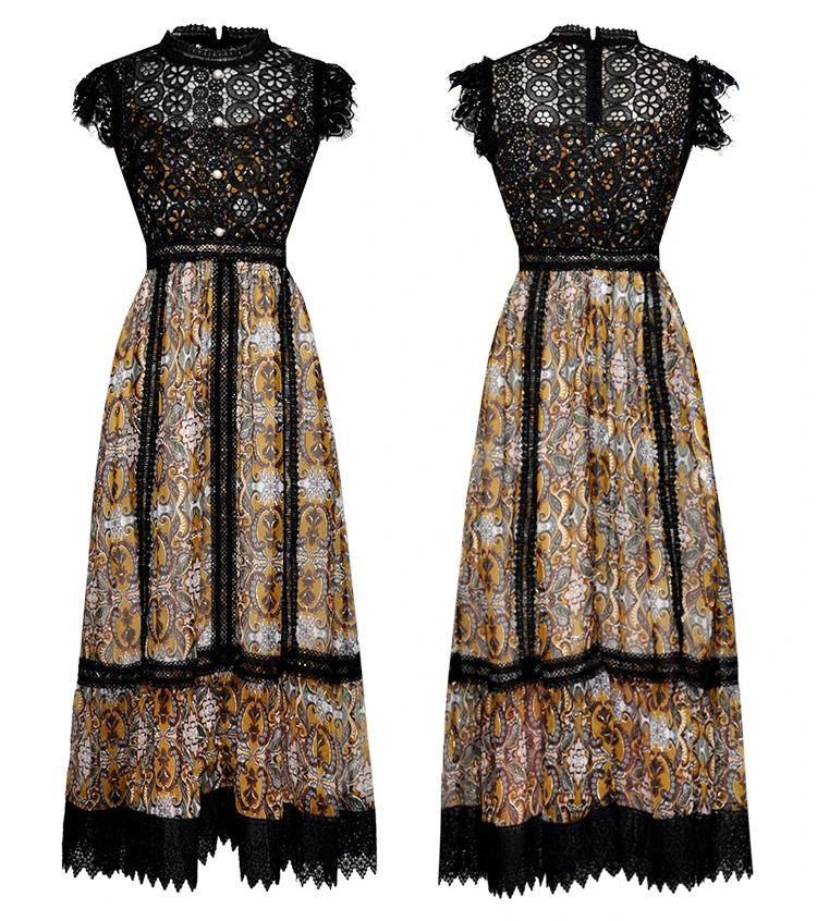 Высококачественное дизайнерское платье для подиума женское винтажное кружевное шифоновое лоскутное Плиссированное длинное платье Vestidos