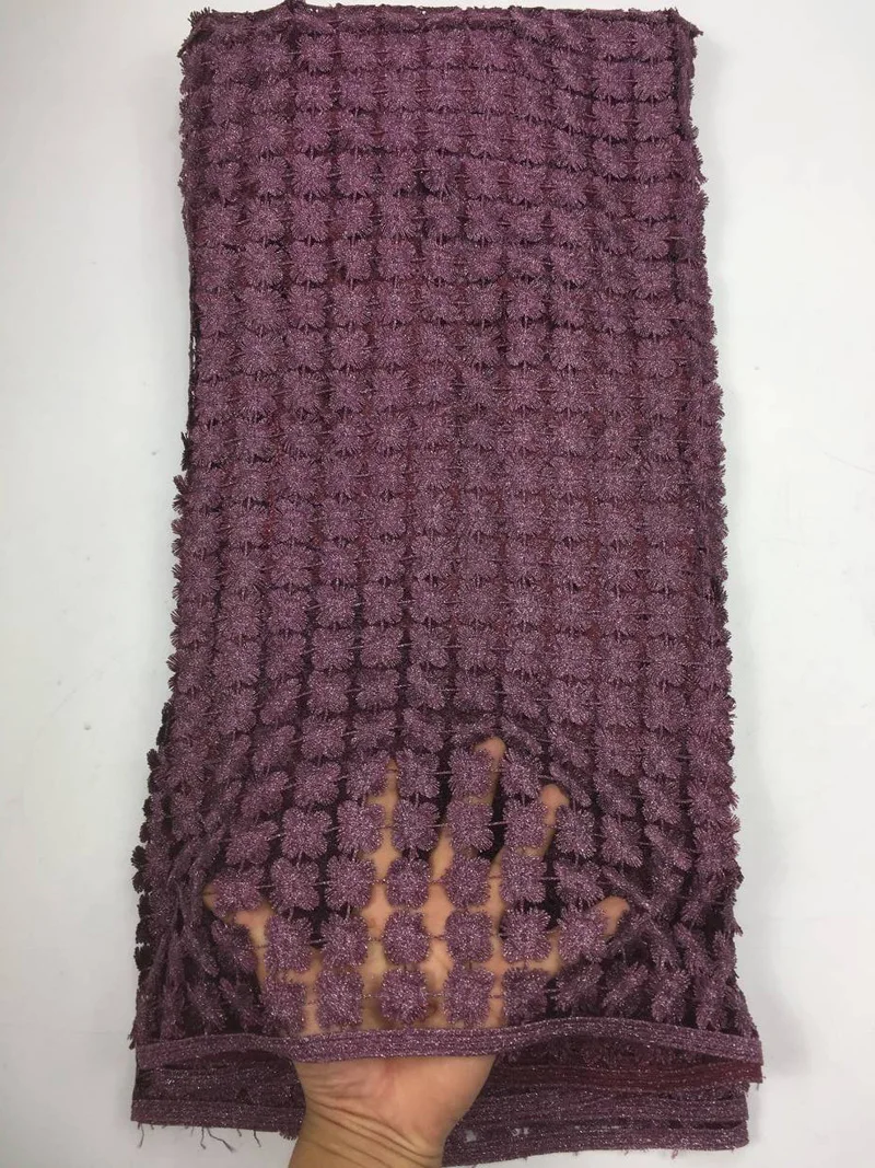 

Free shipping (5yards/pc) high quality magenta purple African cord lace fabric water soluble lace fabric for party dress WLP825