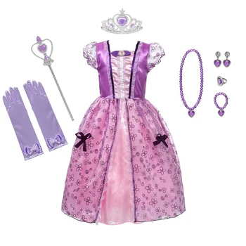 

VOGUEON Princess Sofia Costume Girls Short Sleeve Zip Back Sophia Fancy Dress Up Clothes Children Halloween Birthday Outfit