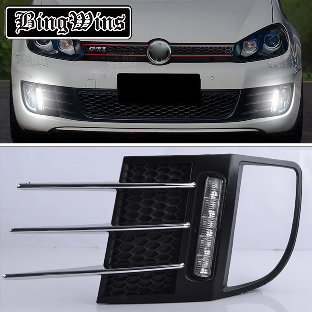 

BINGWINS Car styling for 2x Super bright LED DRL Daytime Running Light Fog Lamp Cover For Volkswagen VW Golf 6 MK6 GTI 2009-2013