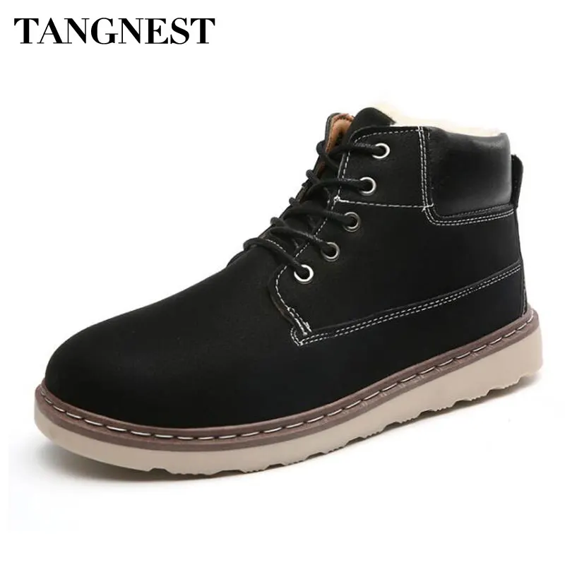 

Tangnest NEW Fashion Men's Snow Boots Casual Pu Leather Winter Cotton Platform Shoes Man Warm Keep Plush High Top Shoes XMX923