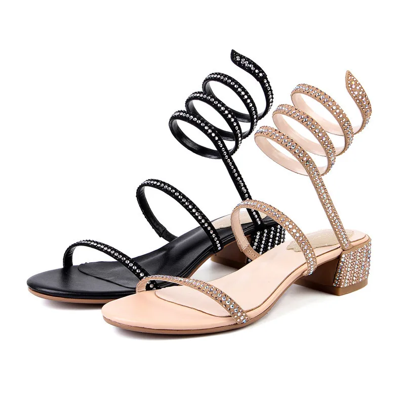Sommer Quadratische Frauen Kid Apricot Gladiator Fersen Schlange Damen Bling Strass Stil Suede Schuhe Neue Wetkiss schwarzes 2018 Sexy Sandalen ECOBpqR