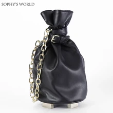 2017 Black Leather Women Bucket Bag Wristlets Chain Clutch Purse Bolsa Flap Designer Handbag Ladies Party Evening Bag